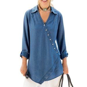 Soft Surroundings Washed Tencel Chambray Tunic Top Size XLarge